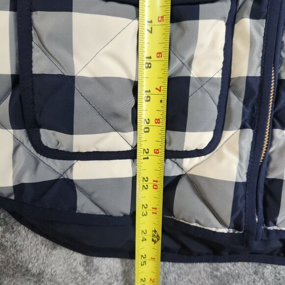 J Crew Down Quilted Plaid Puffer Vest Navy Cream Women Size Small Lined Full Zip - Picture 9 of 9